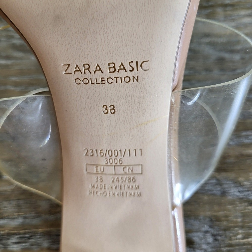Zara Basic Collection Clear Vinyl Mule Sandals Tan Square Toe Block Heel EU 38 - Picture 7 of 8
